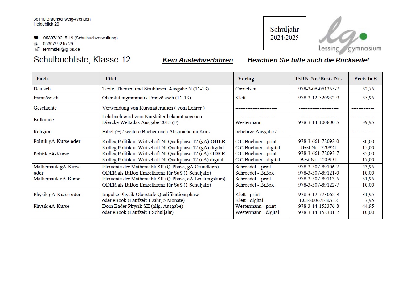 Schulbuch Und Materiallisten